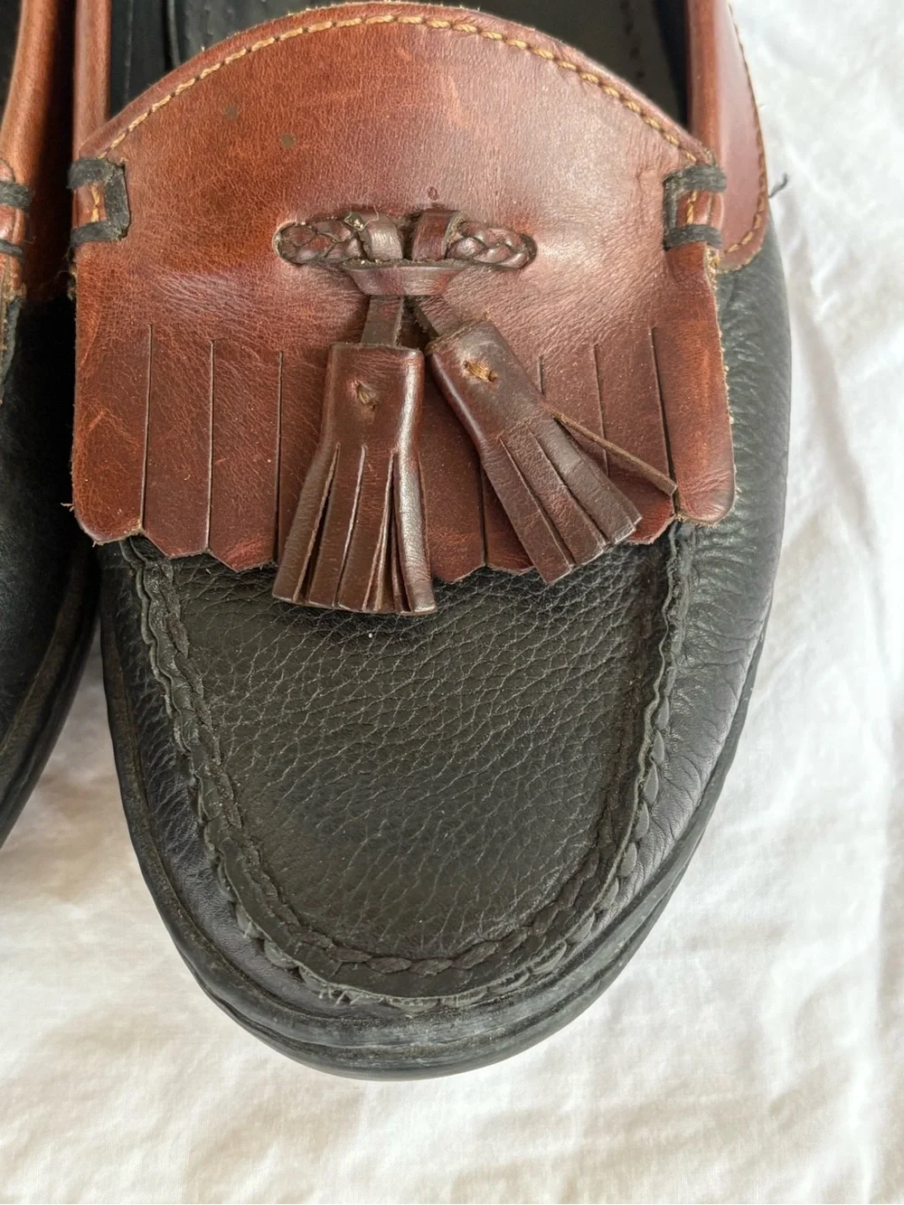 Cole Haan Brown and Black Tassel Kiltie Loafers